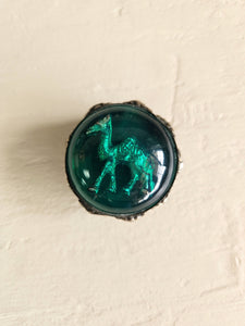 Vintage Camel Green Convex Lid Metal Trinket Jar #019