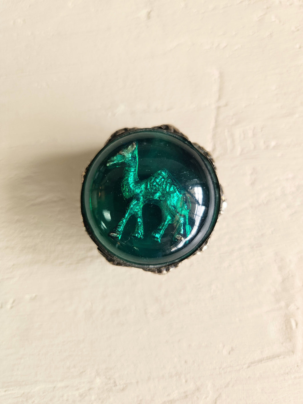 Vintage Camel Green Convex Lid Metal Trinket Jar #019