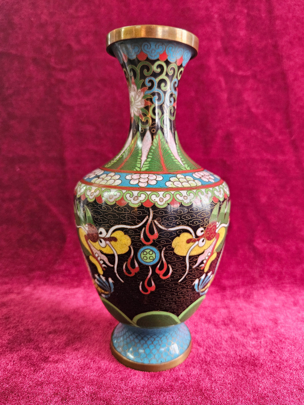 Antique Chinese Brass Cloisonne Enamel Dragon #2514