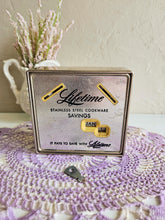 Load image into Gallery viewer, 1950&#39;s Lifetime Stainless Steel Cookware Calendar Savings Coin Bank 24 20
