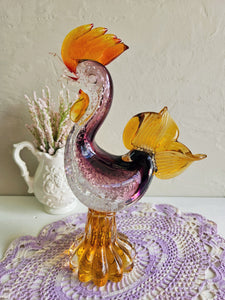 Art Glass Rooster Purple/Orange with Silver Flecks 918