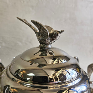 WM Rogers Bird Lid Sugar Bowl with 12 Hanging Spoons Silver Plated 020