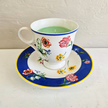 Load image into Gallery viewer, Soy/Paraffin Wax Candle in Blue Kenzo Cup &amp; Saucer
