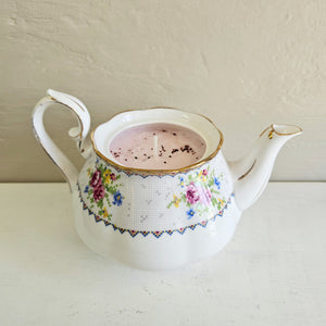 Soy/Paraffin Wax Candle in Royal Albert Petit Point Teapot.