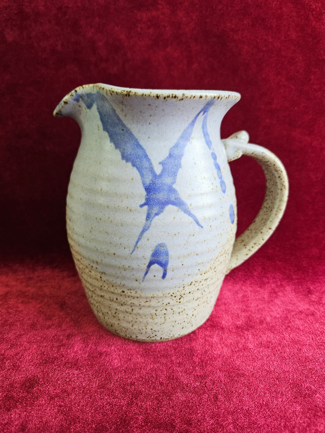 Vintage Blue Speckled Pottery Stoneware Pitcher 42502