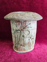 Load image into Gallery viewer, Signed Canadian Studio Art Pottery Bamboo Design Vase with Textured Rim 42403
