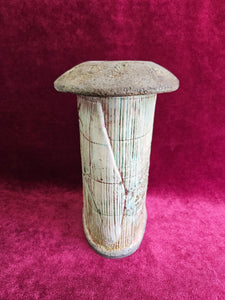 Signed Canadian Studio Art Pottery Bamboo Design Vase with Textured Rim 42403