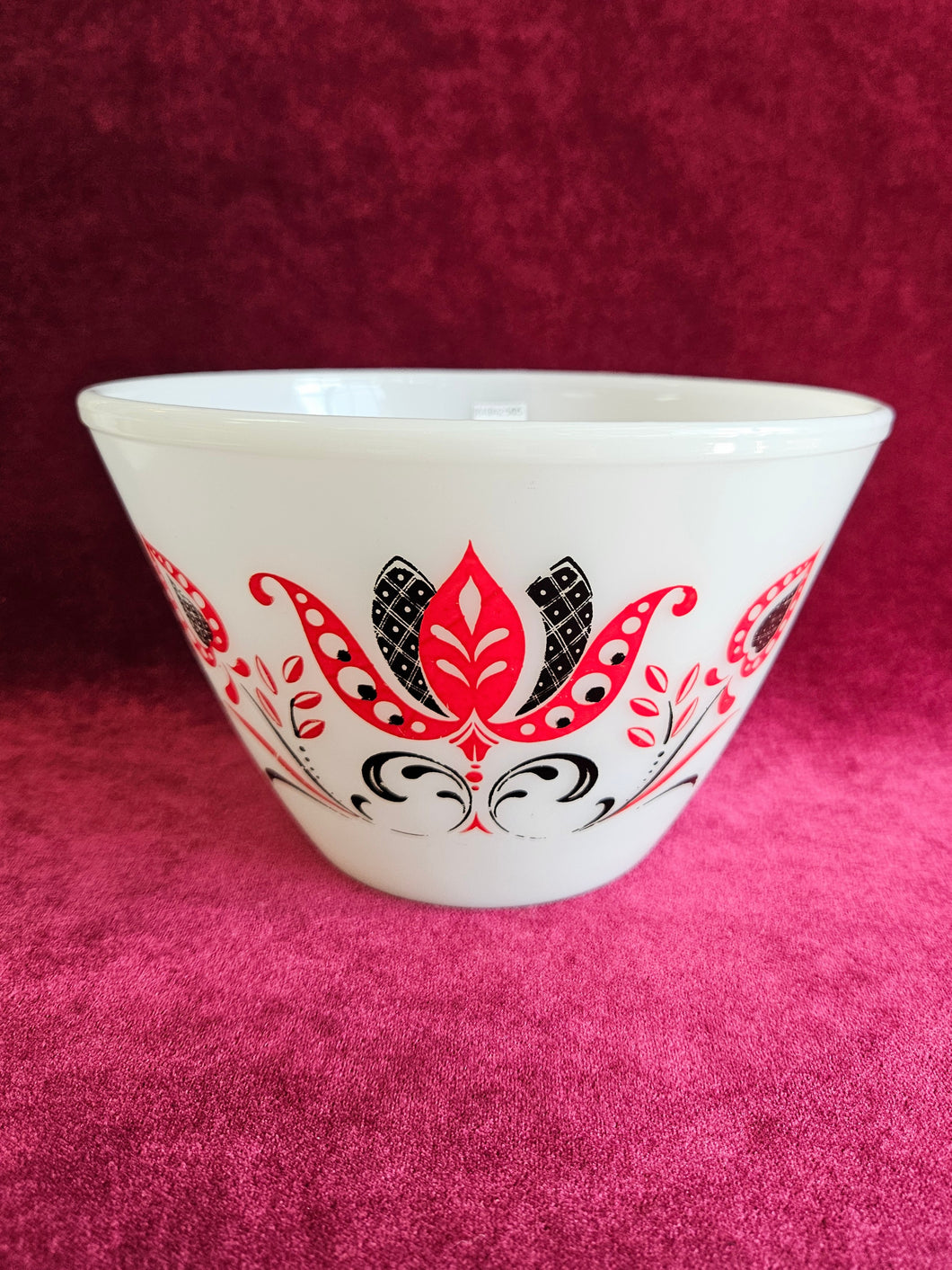 Vintage Fire King Tapered Red & Black Tulip Mixing Bowl 42505