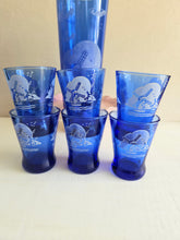 Load image into Gallery viewer, Cobalt Blue Hazel Atlas Windmill Cocktail Shaker Set 18 21
