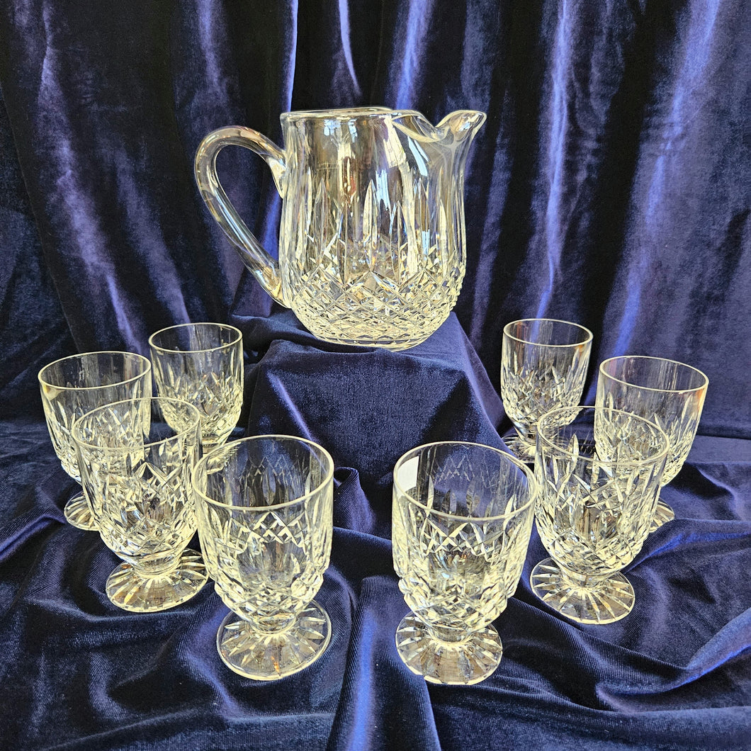 Waterford Crystal Pitcher and 8 Footed Glasses Set – Lismore Pattern 42504