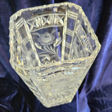 Load image into Gallery viewer, Heavy Cut Lead Crystal Vase – Roses Etching and Geometric Design 020
