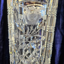 Load image into Gallery viewer, Heavy Cut Lead Crystal Vase – Roses Etching and Geometric Design 020
