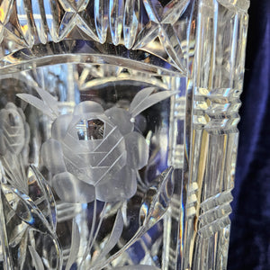Heavy Cut Lead Crystal Vase – Roses Etching and Geometric Design 020
