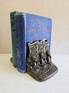 Pair of Vintage Brass Bookends Embossed Monkeys 42407