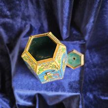 Load image into Gallery viewer, Vintage Chinese Cloisonne Lidded Jar with Wooden Base 42507
