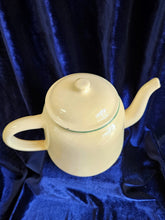 Load image into Gallery viewer, Cream Enamelware Teapot with Green Rim 023
