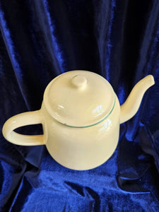 Cream Enamelware Teapot with Green Rim 023