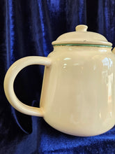 Load image into Gallery viewer, Cream Enamelware Teapot with Green Rim 023
