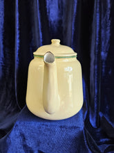 Load image into Gallery viewer, Cream Enamelware Teapot with Green Rim 023
