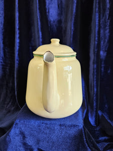 Cream Enamelware Teapot with Green Rim 023