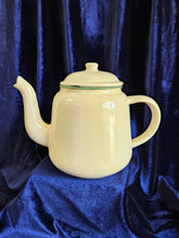 Load image into Gallery viewer, Cream Enamelware Teapot with Green Rim 023
