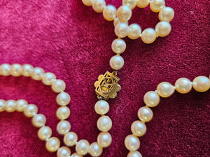 Cultured Pearl Necklace with 9kt Garnet & White Pearl Clasp –42507