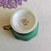 Load image into Gallery viewer, Aynsley “Cabbage Rose” Emerald Green Bone China Teacup and Saucer Set #42505

