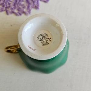 Aynsley “Cabbage Rose” Emerald Green Bone China Teacup and Saucer Set #42505
