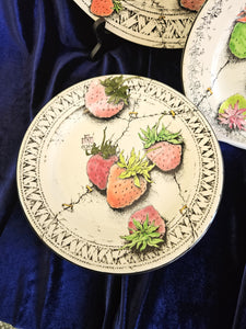 Gien France "Fraises en Folie" Hand Painted Plates 42002