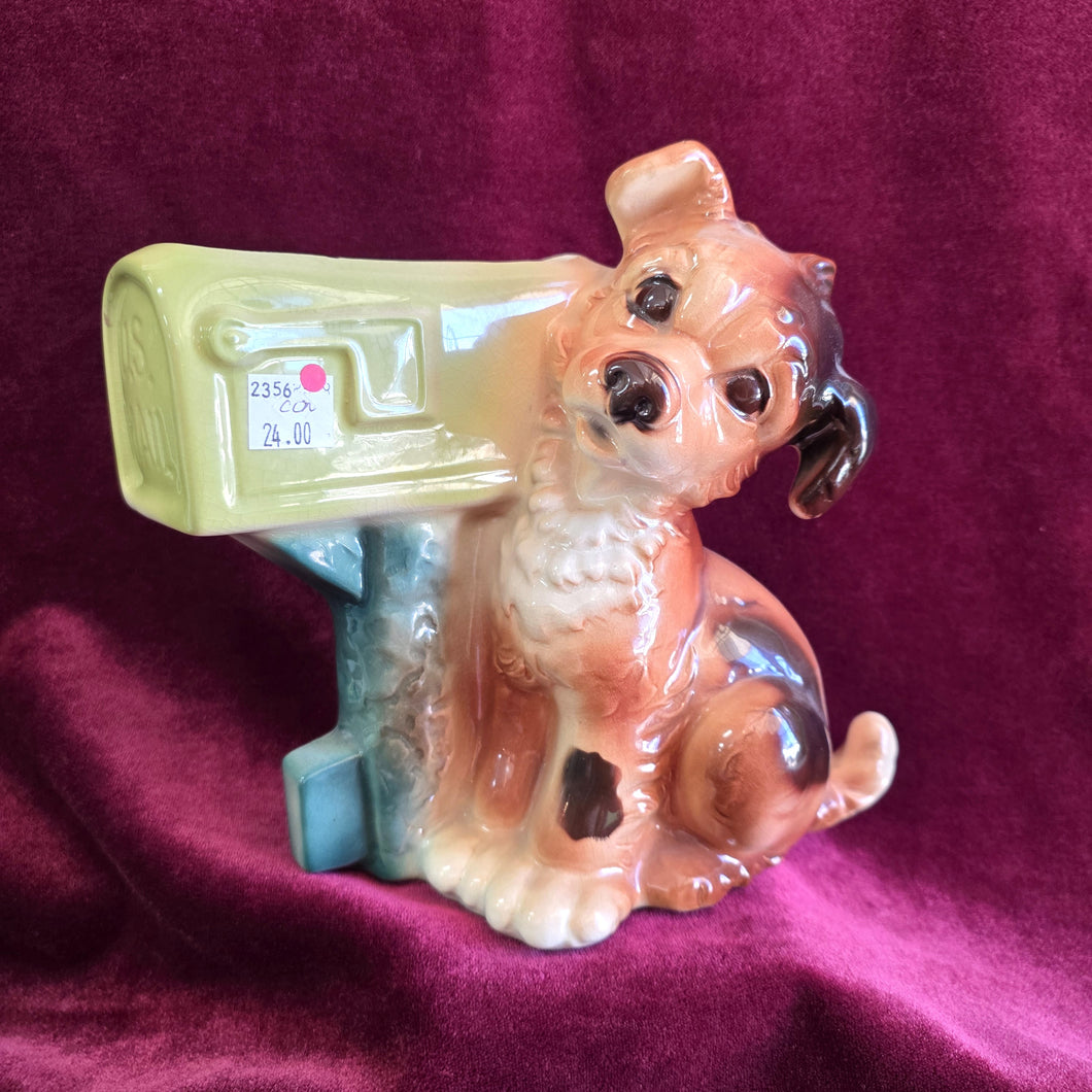 Royal Copley Dog w/ Mailbox Ceramic Planter 23 56