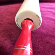 Load image into Gallery viewer, Nutbrown Rolling Pin with Red Handle and White Milk Glass Barrel  014
