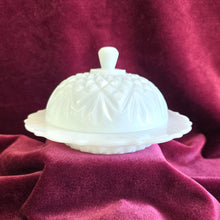 Load image into Gallery viewer, Anchor Hocking Milk Glass Presscut Pineapple Butter Dish 42506
