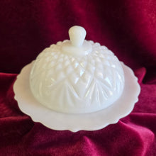 Load image into Gallery viewer, Anchor Hocking Milk Glass Presscut Pineapple Butter Dish 42506
