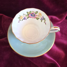 Load image into Gallery viewer, Aynsley Light Green Floral Teacup and Saucer 42505
