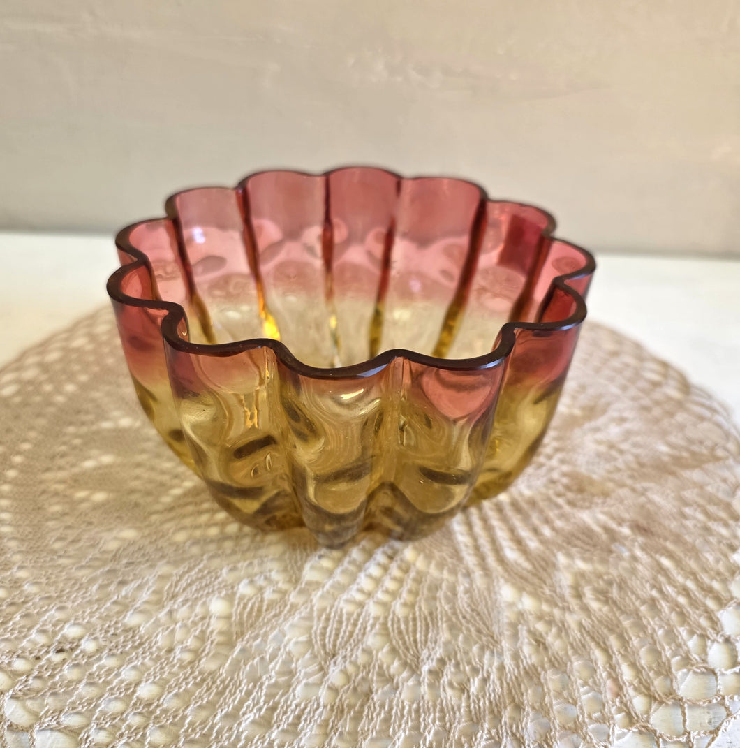 Amberina Glass Ruffled Dish 2434