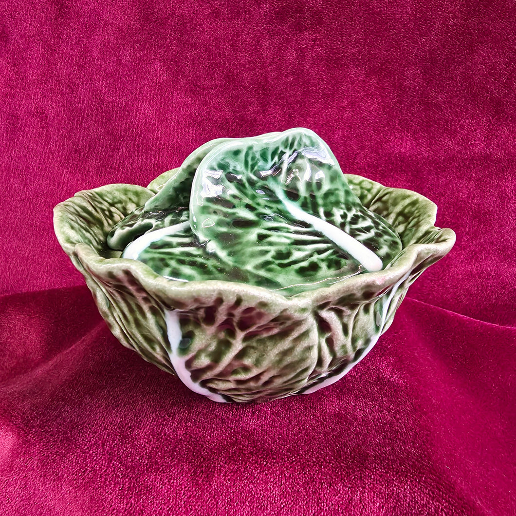 Bordallo Pinheiro Lidded Cabbage Leaf Sugar Jam Bowl 42510
