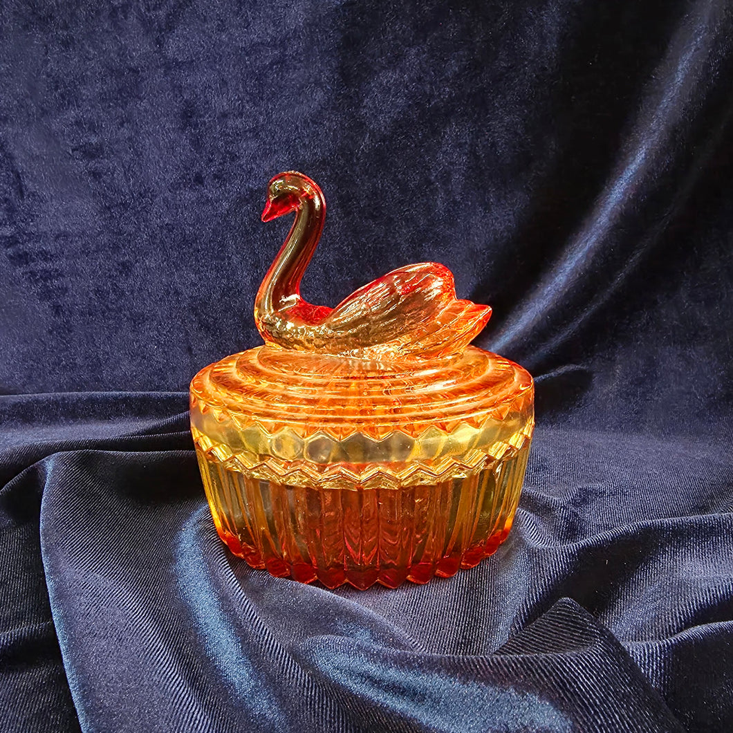 Jeannette Amberina Glass Swan Powder DIsh