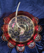 Load image into Gallery viewer, Indian Glass Kings Crown Ruby Cranberry Rim Punch Bowl Set 42508
