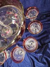 Load image into Gallery viewer, Indian Glass Kings Crown Ruby Cranberry Rim Punch Bowl Set 42508
