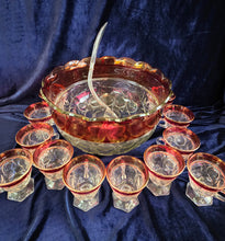 Load image into Gallery viewer, Indian Glass Kings Crown Ruby Cranberry Rim Punch Bowl Set 42508
