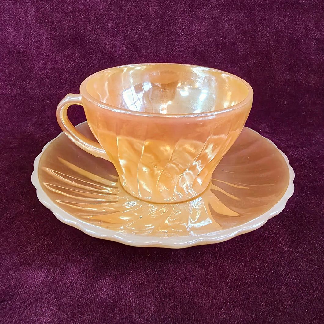 Fire King Peach Lusterware Cup & Saucer 42510