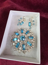 Load image into Gallery viewer, Jay Flex Sterling Blue and Clear Rhinestone Brooch and Earrings Set 42508
