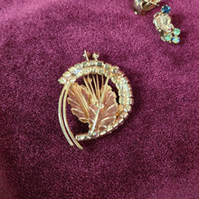 Load image into Gallery viewer, Green and Blue Rhinestone Gold-toned Brooch &amp; Clip-on Earring Set 037
