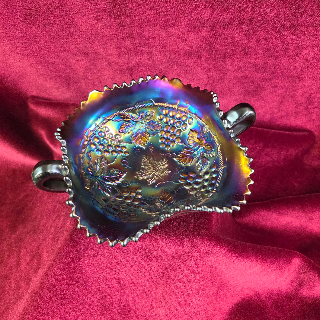 Amethyst Grapes and Cable Carnival Glass Dish 036
