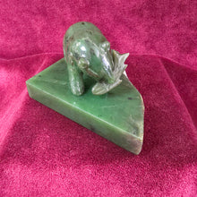 Load image into Gallery viewer, BC Nephrite Jade Bear Carving on Rough Edge Jade Stand 037
