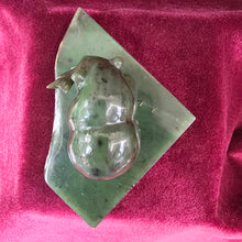 Load image into Gallery viewer, BC Nephrite Jade Bear Carving on Rough Edge Jade Stand 037
