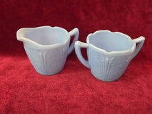 Load image into Gallery viewer, Jeannette Glass Delphite Blue Cherry Blossom Cream &amp; Sugar 42601
