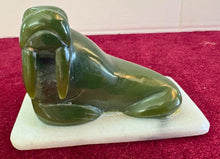 Load image into Gallery viewer, Nephrite BC Jade Walrus on Stone Base HAN
