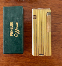 Load image into Gallery viewer, Penguin Cygnus Gold Tone Lighter with Nabob Emblem and Original Box 42607
