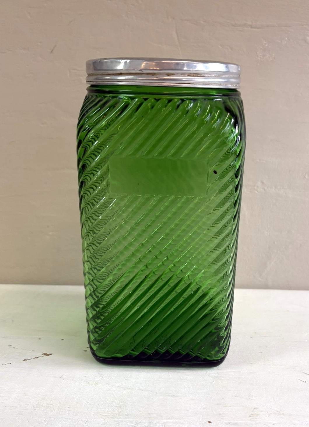 Vintage 1930's Owens Illinois Green Hoosier Canister Jar with Lid 42510